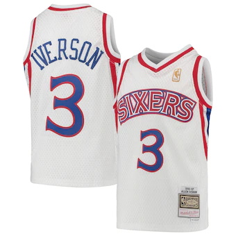 youth mitchell and ness allen iverson white philadelphia 76-470